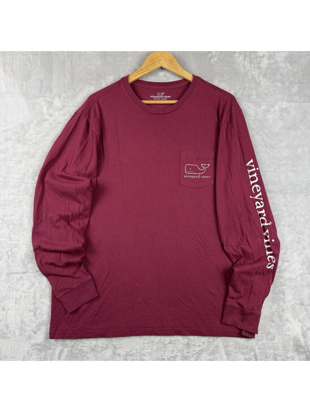Vineyard Vines Long Sleeve Pocket T Shirt Burgundy Logo Graphic Men's L Preppy